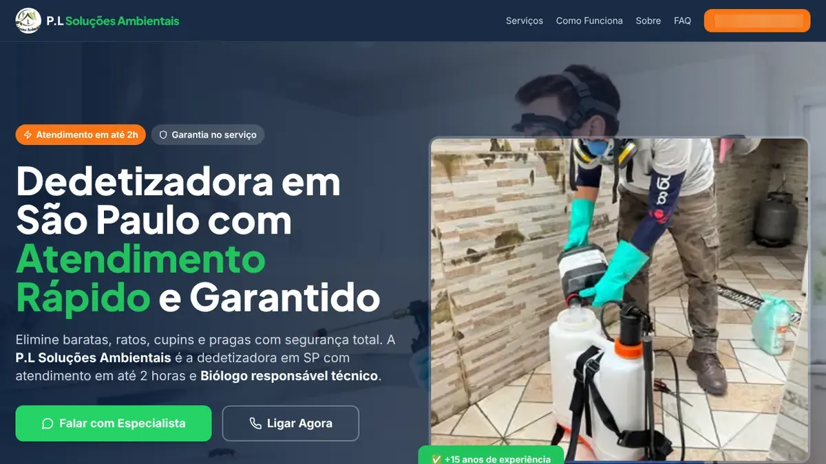 Site PL Soluções Ambientais: Dedetização, São Paulo/SP