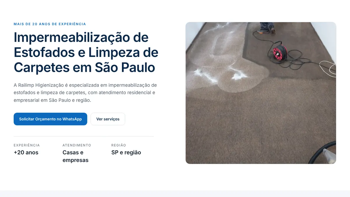 Site Railimp: Higienização de estofados, São Paulo/SP