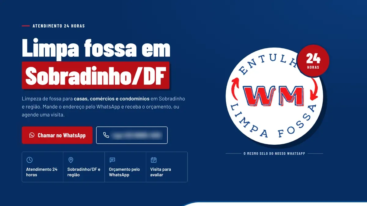 Site WM Limpa Fossa: Limpeza de fossa, Sobradinho/DF